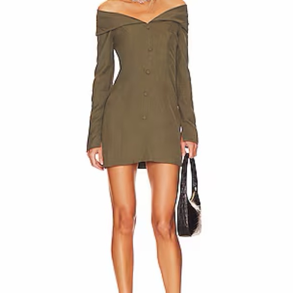 X REVOLVE LENNOX MINI DRESS IN OLIVE GREEN XS